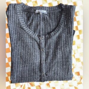 David Lerner Charcoal Ribbed Button Top